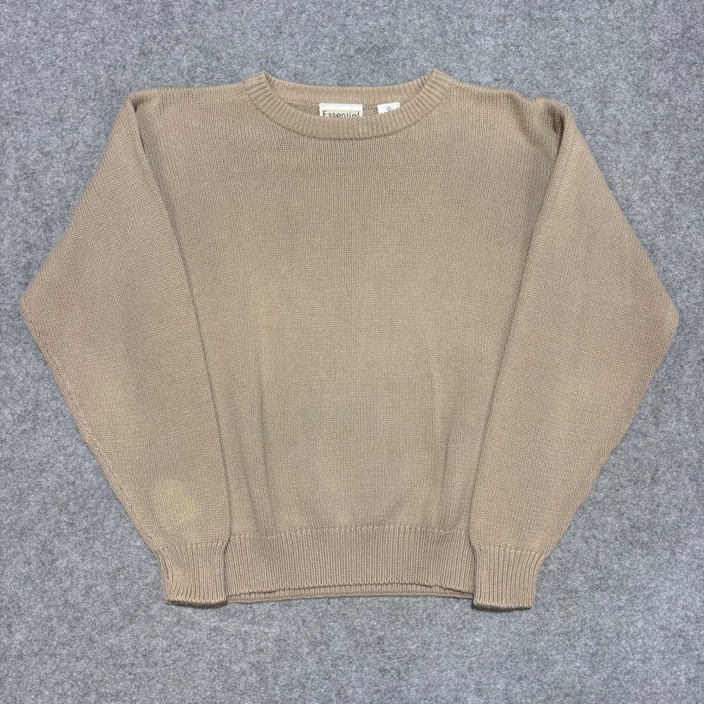 Essential Elements Tan Beige Cotton Knit Crewneck Sweater Mens Small A7604R
